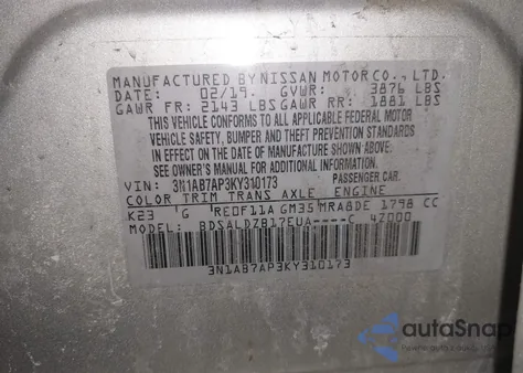 2019 Nissan Sentra Sv z USA, uszkodzony, nr VIN 3N1AB7AP3KY310173